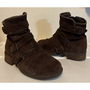 UGG Finney Brown Suede Boots Moto Motorcycle 1005432 Women's Size 6 See Pictures